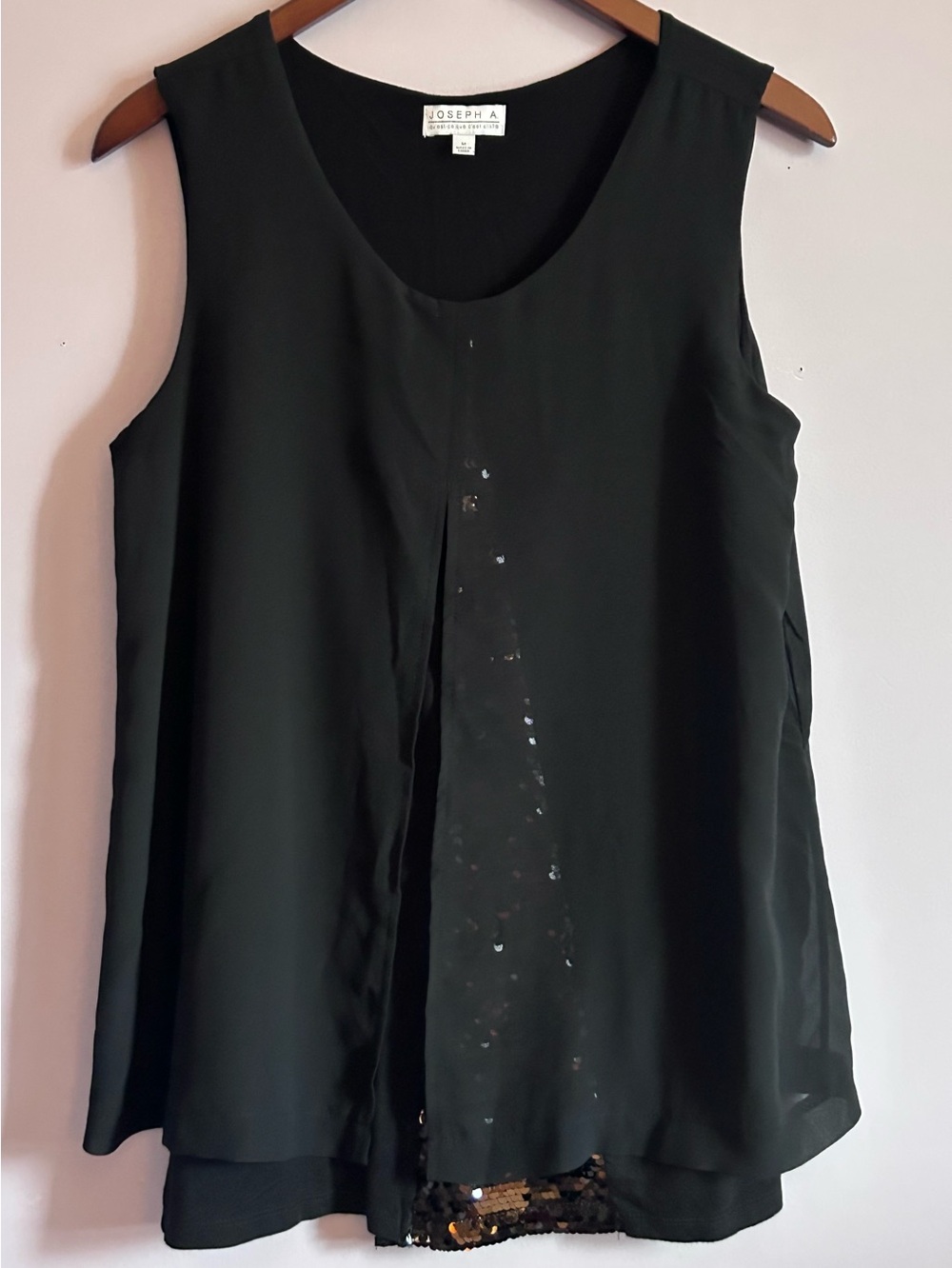 Joseph A. Sleeveless Black Blouse with Sequined Panel Size Medium